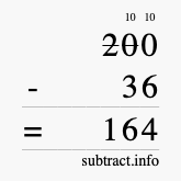 Calculate 200 minus 36 using long subtraction Calculate 200 minus 36 using long subtraction