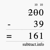 Calculate 200 minus 39 using long subtraction