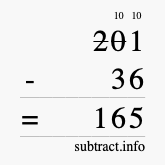 Calculate 201 minus 36 using long subtraction Calculate 201 minus 36 using long subtraction