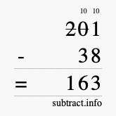 Calculate 201 minus 38 using long subtraction