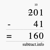 Calculate 201 minus 41 using long subtraction