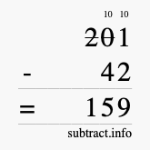 Calculate 201 minus 42 using long subtraction Calculate 201 minus 42 using long subtraction