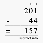 Calculate 201 minus 44 using long subtraction