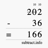 Calculate 202 minus 36 using long subtraction Calculate 202 minus 36 using long subtraction