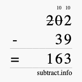 Calculate 202 minus 39 using long subtraction