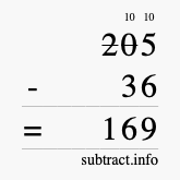 Calculate 205 minus 36 using long subtraction Calculate 205 minus 36 using long subtraction