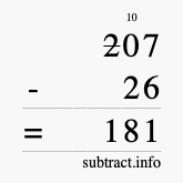 Calculate 207 minus 26 using long subtraction