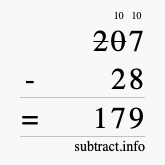 Calculate 207 minus 28 using long subtraction