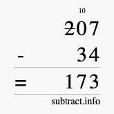Calculate 207 minus 34 using long subtraction Calculate 207 minus 34 using long subtraction