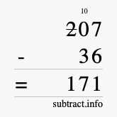 Calculate 207 minus 36 using long subtraction Calculate 207 minus 36 using long subtraction