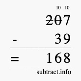 Calculate 207 minus 39 using long subtraction