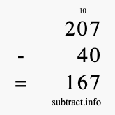 Calculate 207 minus 40 using long subtraction Calculate 207 minus 40 using long subtraction