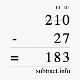 Calculate 210 minus 27 using long subtraction