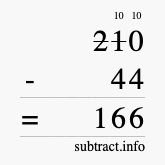 Calculate 210 minus 44 using long subtraction