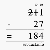 Calculate 211 minus 27 using long subtraction Calculate 211 minus 27 using long subtraction