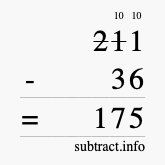 Calculate 211 minus 36 using long subtraction Calculate 211 minus 36 using long subtraction