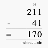Calculate 211 minus 41 using long subtraction