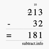 Calculate 213 minus 32 using long subtraction