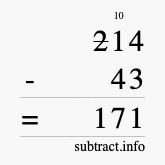 Calculate 214 minus 43 using long subtraction Calculate 214 minus 43 using long subtraction