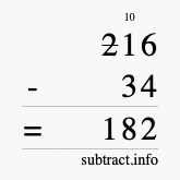Calculate 216 minus 34 using long subtraction Calculate 216 minus 34 using long subtraction