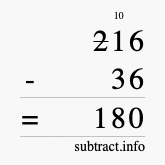 Calculate 216 minus 36 using long subtraction Calculate 216 minus 36 using long subtraction