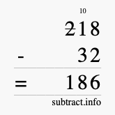 Calculate 218 minus 32 using long subtraction