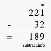 Calculate 221 minus 32 using long subtraction