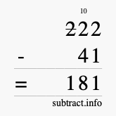 Calculate 222 minus 41 using long subtraction