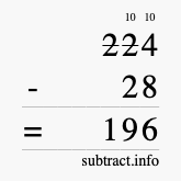 Calculate 224 minus 28 using long subtraction Calculate 224 minus 28 using long subtraction