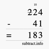 Calculate 224 minus 41 using long subtraction