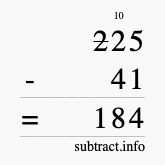 Calculate 225 minus 41 using long subtraction