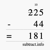 Calculate 225 minus 44 using long subtraction