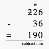 Calculate 226 minus 36 using long subtraction Calculate 226 minus 36 using long subtraction