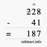 Calculate 228 minus 41 using long subtraction
