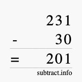 Calculate 231 minus 30 using long subtraction