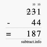 Calculate 231 minus 44 using long subtraction