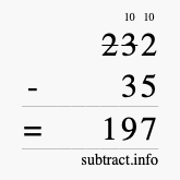 Calculate 232 minus 35 using long subtraction Calculate 232 minus 35 using long subtraction