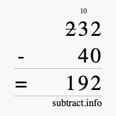 Calculate 232 minus 40 using long subtraction