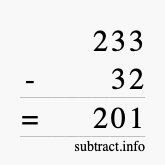 Calculate 233 minus 32 using long subtraction