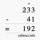 Calculate 233 minus 41 using long subtraction