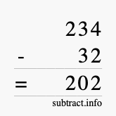 Calculate 234 minus 32 using long subtraction