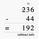 Calculate 236 minus 44 using long subtraction