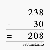 Calculate 238 minus 30 using long subtraction