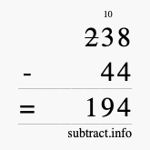 Calculate 238 minus 44 using long subtraction