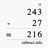 Calculate 243 minus 27 using long subtraction