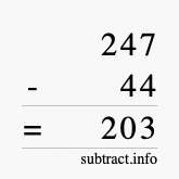 Calculate 247 minus 44 using long subtraction