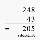Calculate 248 minus 43 using long subtraction