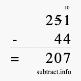 Calculate 251 minus 44 using long subtraction