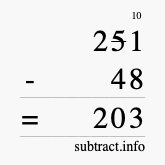 Calculate 251 minus 48 using long subtraction