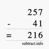 Calculate 257 minus 41 using long subtraction